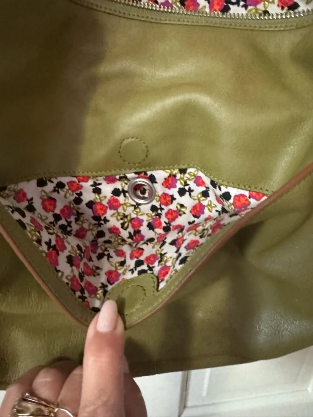 Vera Bradley Olive Leather Hobo Shoulder Bag with Brown Strap